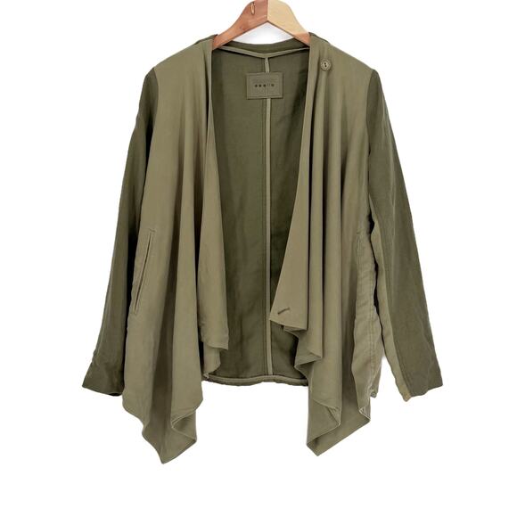 Blank NYC Draped Open Front Jacket Womens Small Olive Green Linen Blend - Picture 5 of 16
